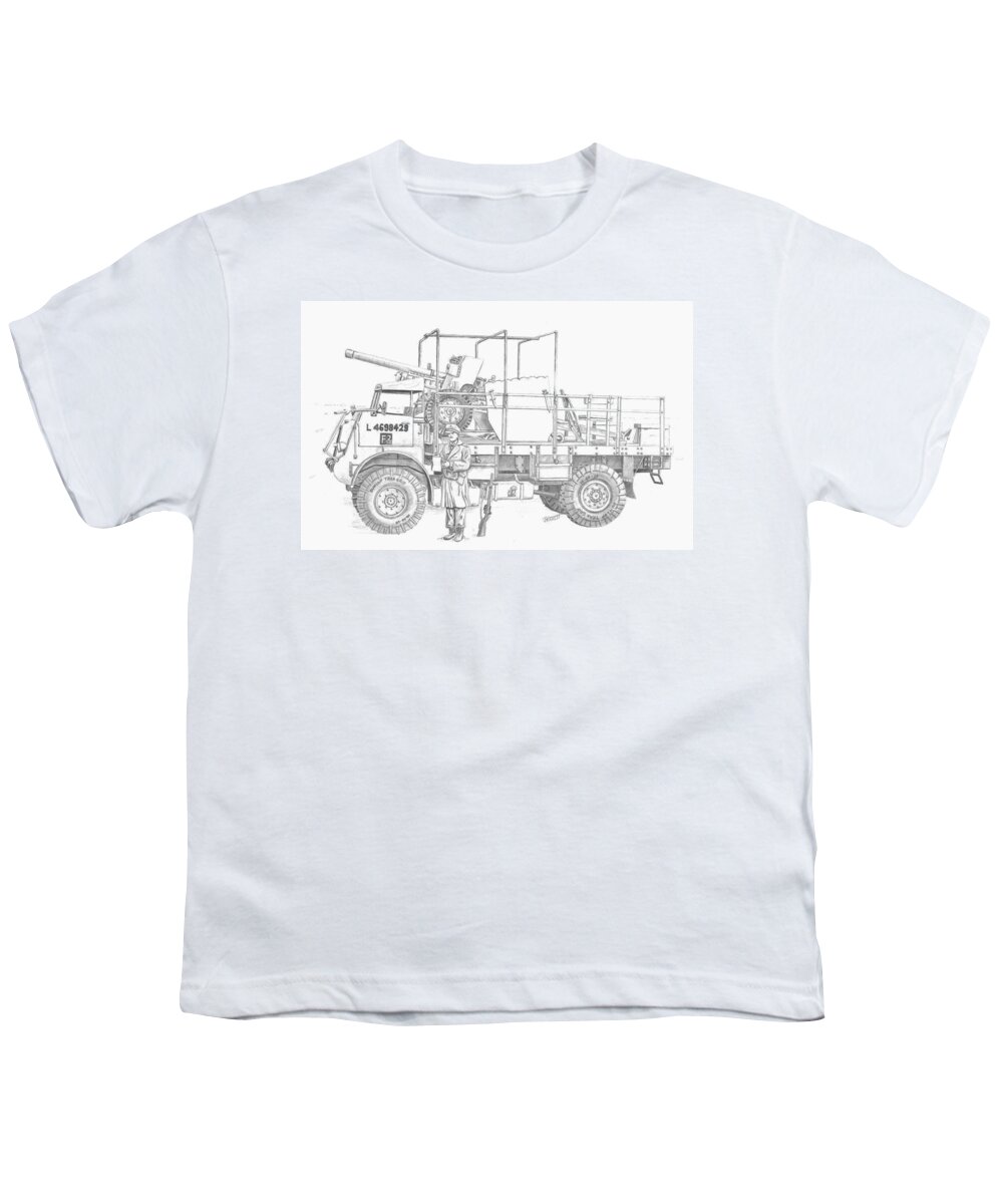 Wwii Youth T-Shirt featuring the drawing WWII Bedford Gun Portee by Rick Bennett