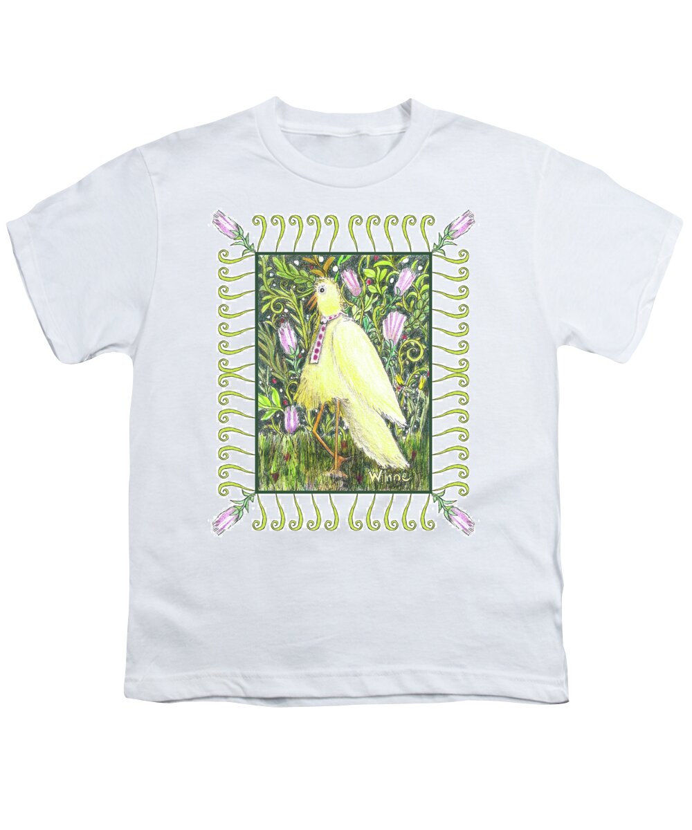 Lise Winne Youth T-Shirt featuring the mixed media Yellow Bird with Tie by Lise Winne
