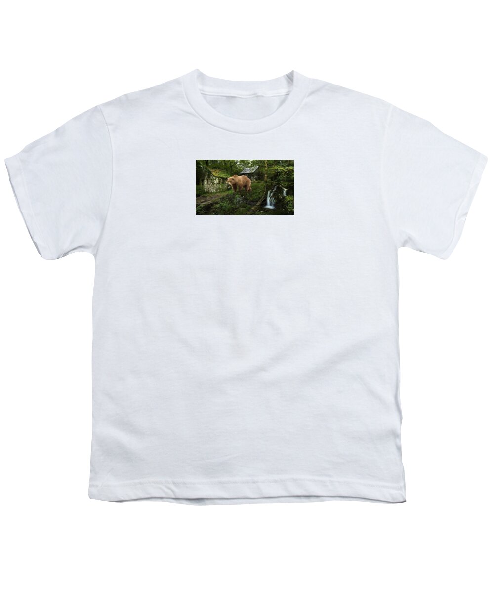 Bear Youth T-Shirt featuring the mixed media Bear In The Woods #1 by Marvin Blaine
