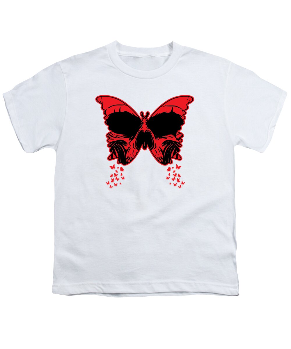 Skull Youth T-Shirt featuring the digital art Gothic Butterfly Skull Bones Skeleton Death Grave Aesthetic Dark #1 by Toms Tee Store
