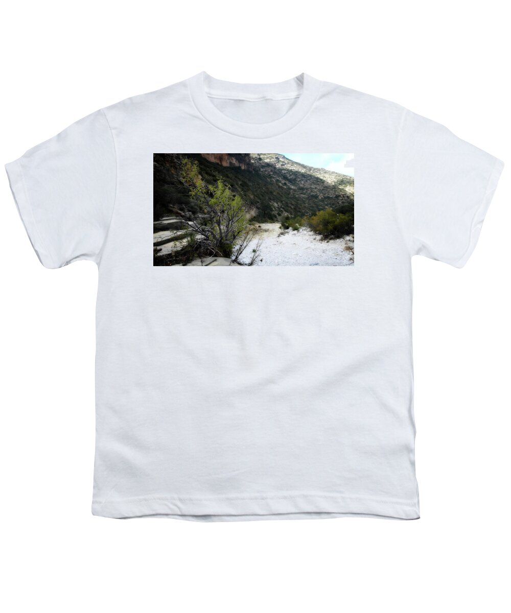 River Bed Youth T-Shirt featuring the photograph McKittrick Canyon Trail #1 by George Taylor