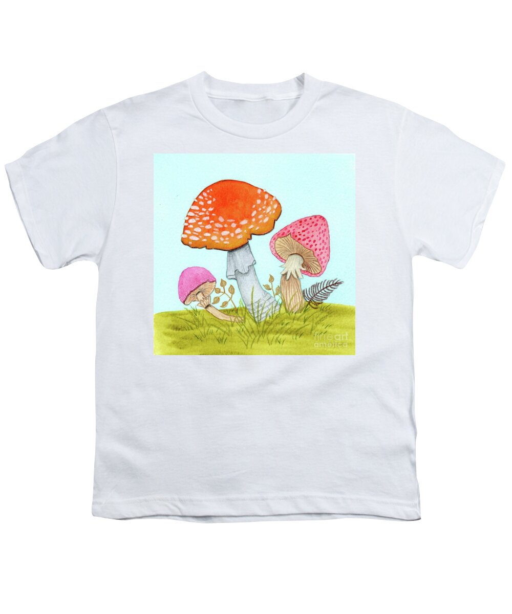Retro Mushrooms Youth T-Shirt featuring the painting Retro Mushrooms 3 by Donna Mibus