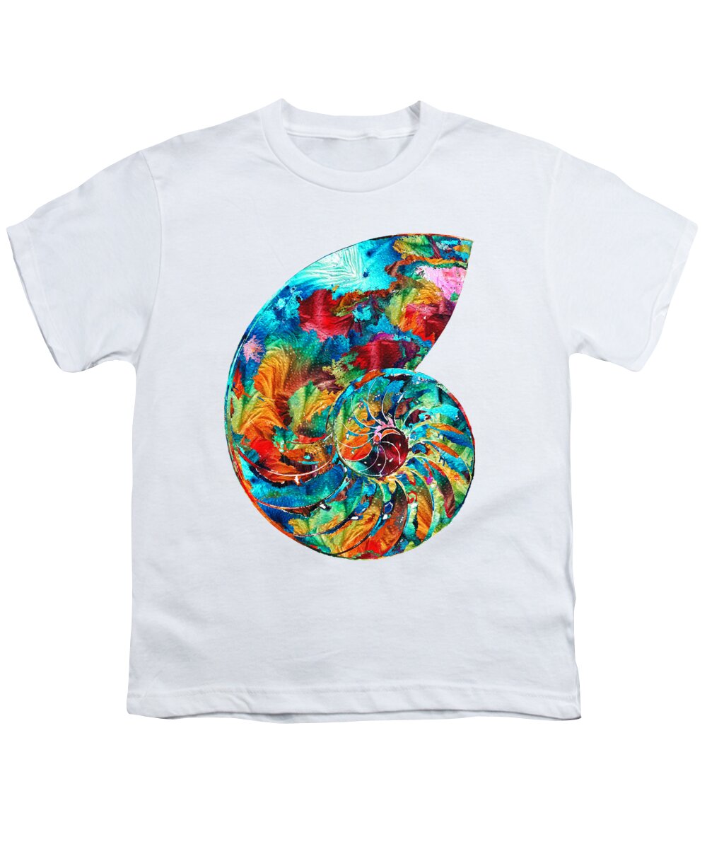 Colorful Youth T-Shirt featuring the painting Colorful Nautilus Shell by Sharon Cummings #1 by Sharon Cummings