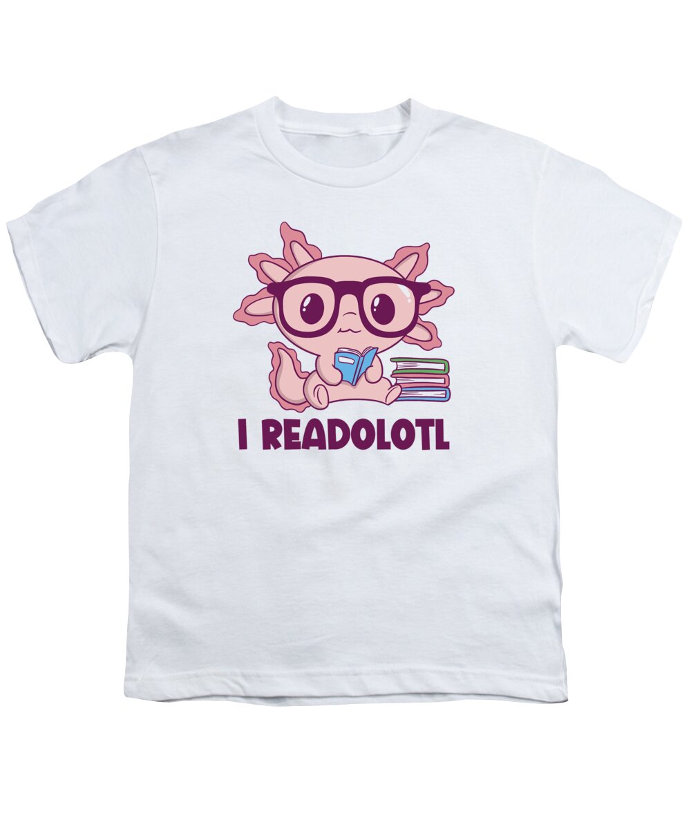 Book Lover Youth T-Shirt featuring the digital art I Readolotl Axolotl #2 by Toms Tee Store