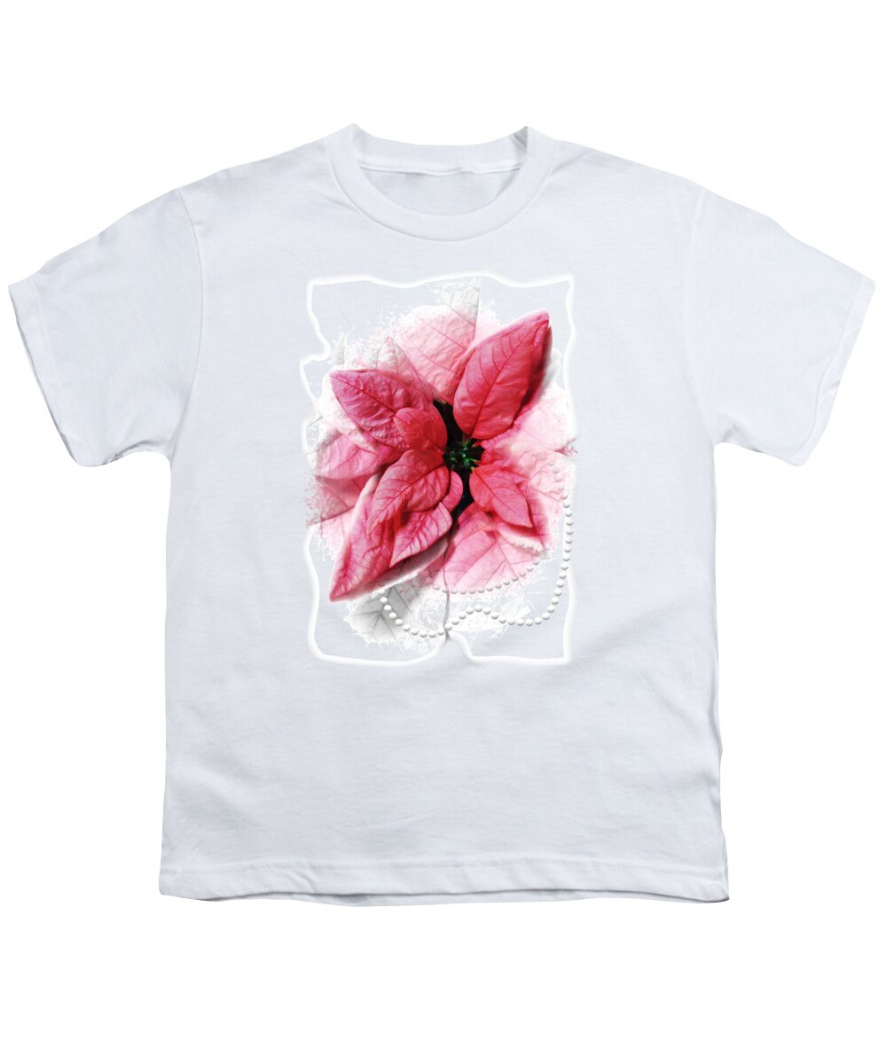 2020 Youth T-Shirt featuring the digital art 2020 Pink Poinsettia Color of the Year Gift Idea by Delynn Addams