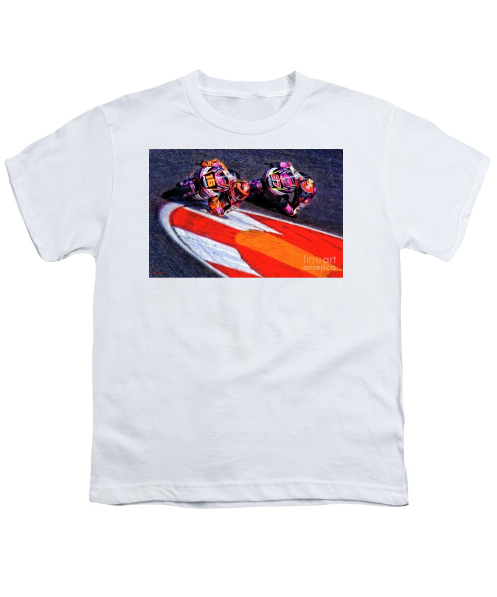  Youth T-Shirt featuring the photograph 2021 Moto3 Rivacold Snipers Team Andrea Migno Leads Alberto Surra by Blake Richards
