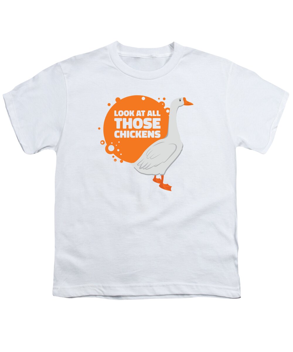 Goose Youth T-Shirt featuring the digital art Goose Chickens Farm Animal Cartoon Farmer #4 by Toms Tee Store