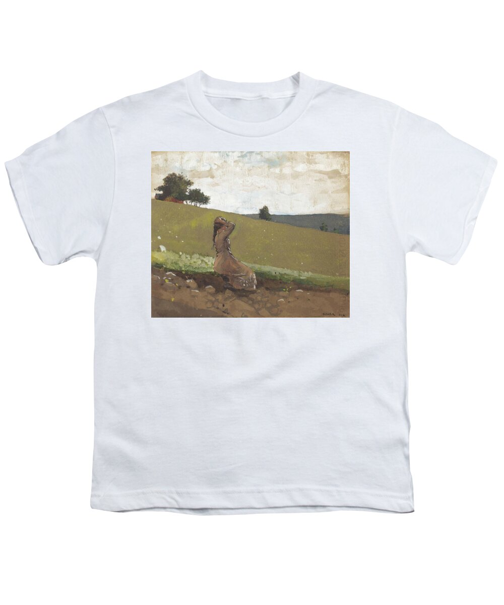 Winslow Homer Youth T-Shirt featuring the drawing The Green Hill #5 by Winslow Homer