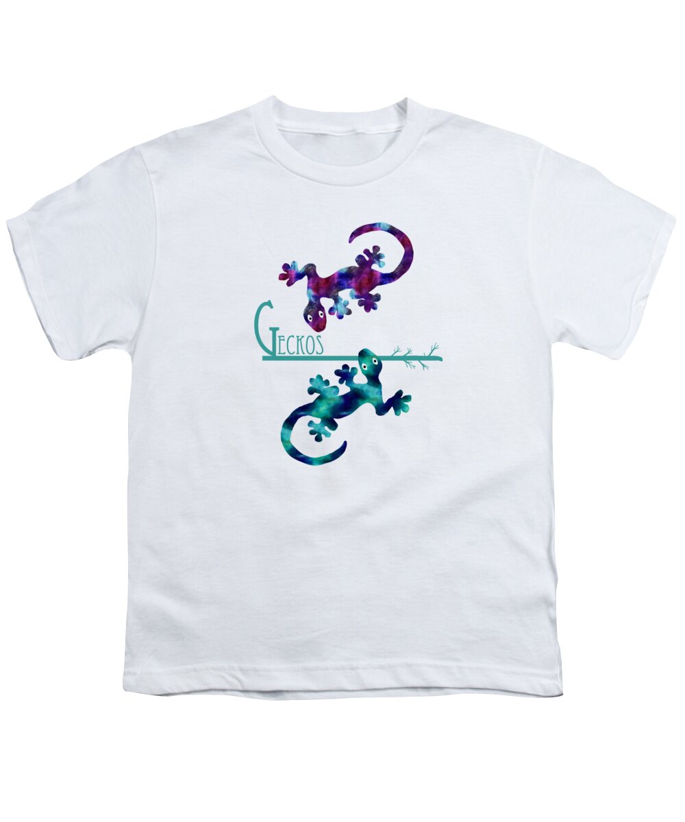 Geckos Youth T-Shirt featuring the digital art A Pair of Watercolor Geckos by Kandy Hurley