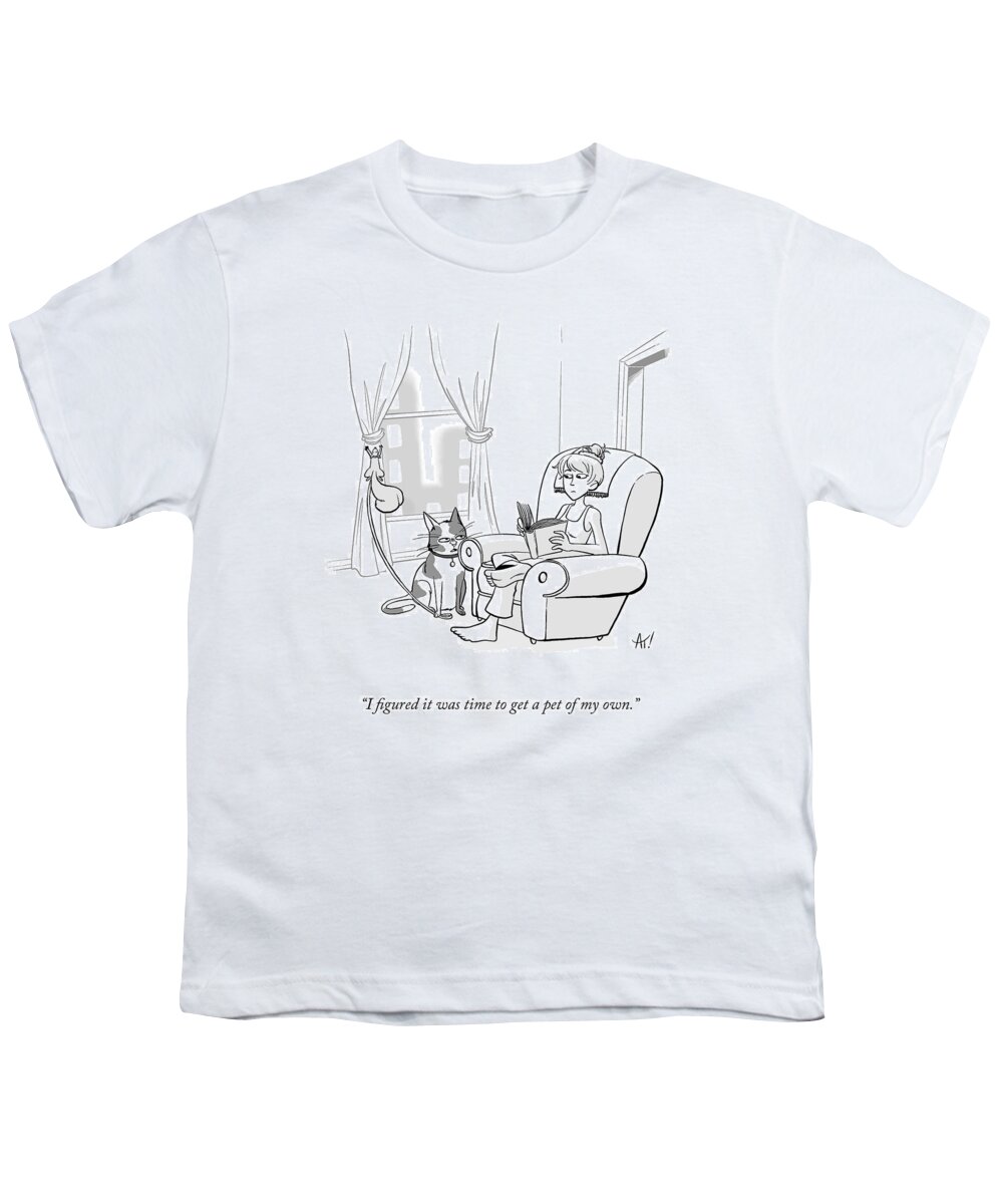 I Figured It Was Time To Get A Pet Of My Own. Cat Youth T-Shirt featuring the drawing A Pet Of My Own by Akeem Roberts