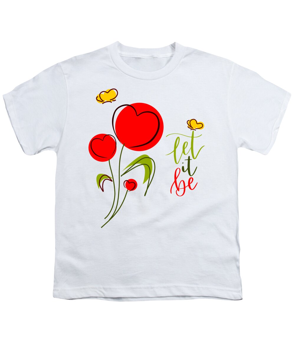 Floral Youth T-Shirt featuring the digital art A Sketchy Drawing Of A Couple Of Heart-Like Flowers, Flowers With Hearts Colorful Graphic Design by Mounir Khalfouf