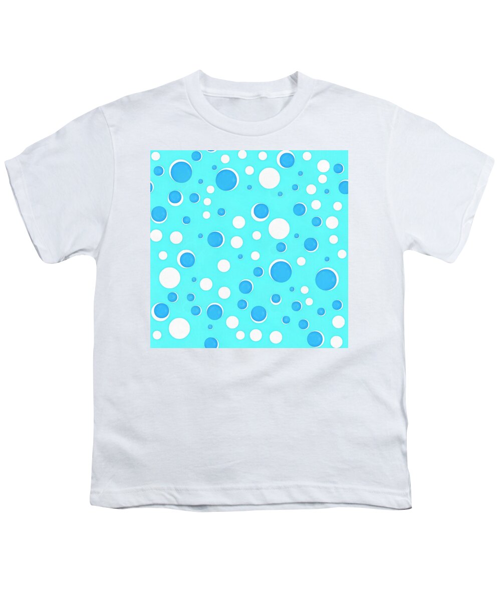 Geometric Abstract Art Youth T-Shirt featuring the digital art Abstract Blue Polka Dot Art by Caterina Christakos