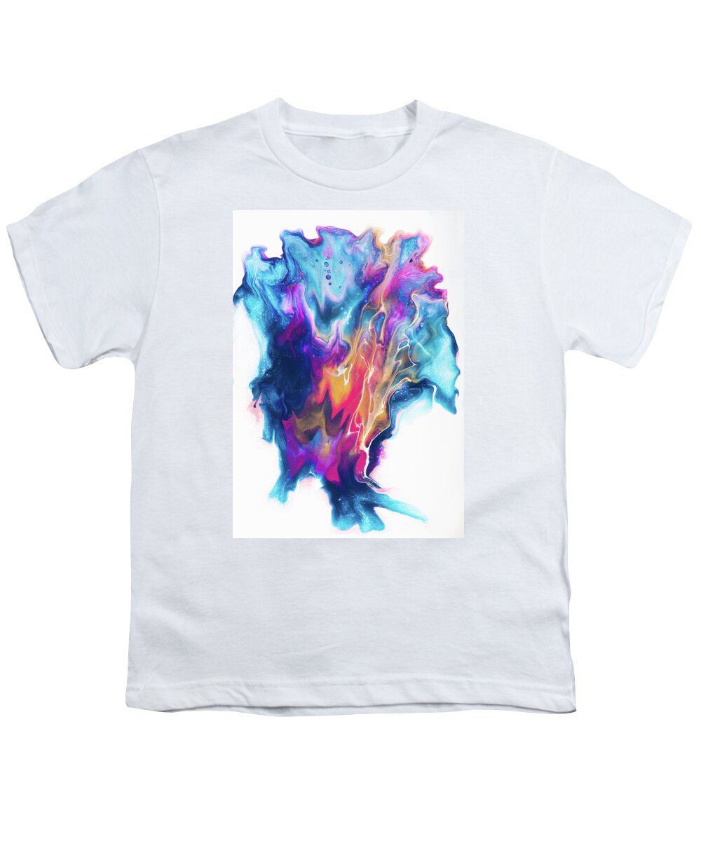 Abstract Youth T-Shirt featuring the painting Acrylic Pouring Art Dutch Pour Blue Purple Gold by Matthias Hauser