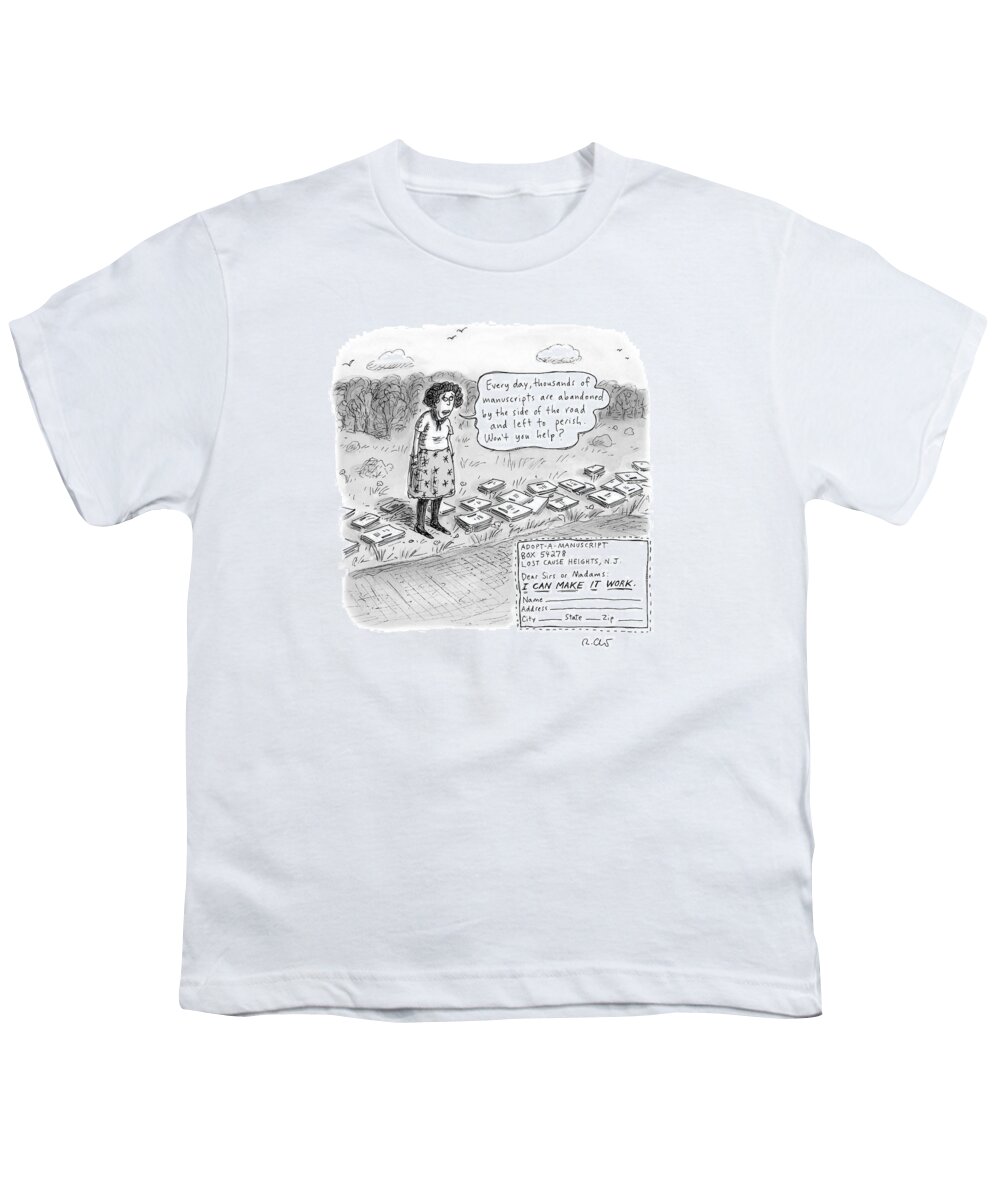 Captionless Youth T-Shirt featuring the drawing Adopt A Manuscript by Roz Chast