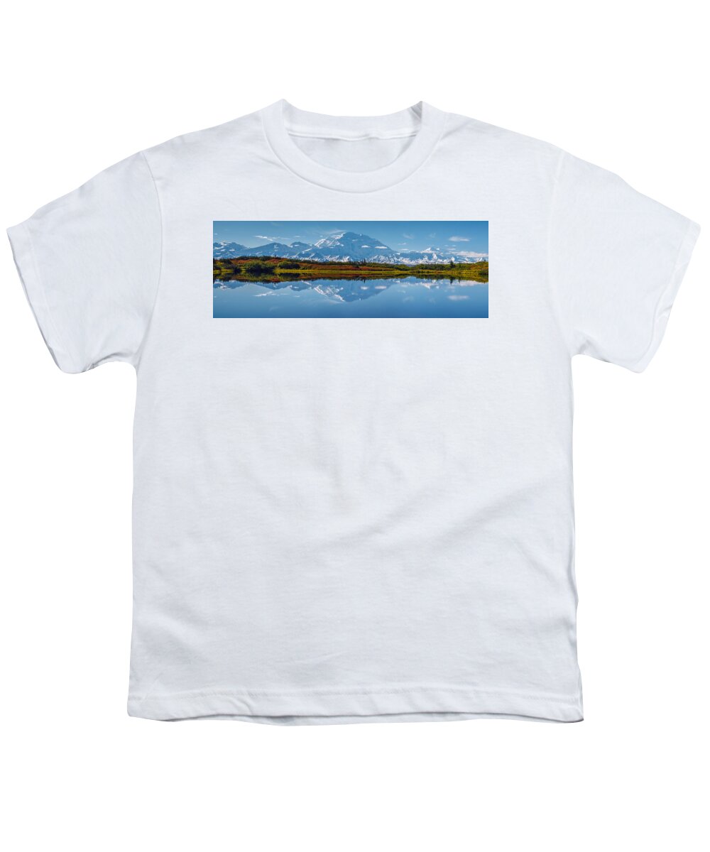 Alaska Youth T-Shirt featuring the photograph Alaska - Denali mirrored in Reflection Pond by Olivier Parent