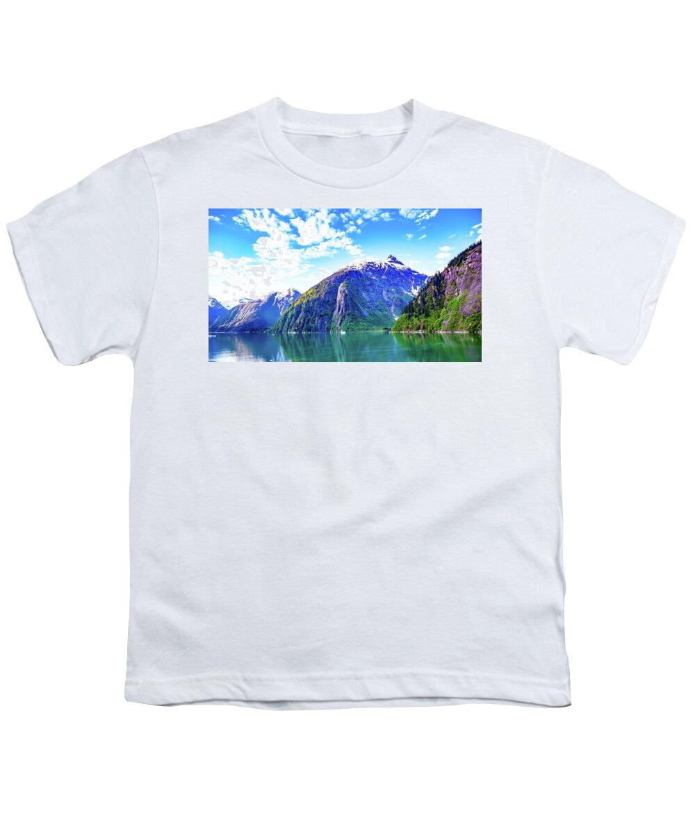 Alaska Youth T-Shirt featuring the digital art Alaska Inside Passage wide by SnapHappy Photos