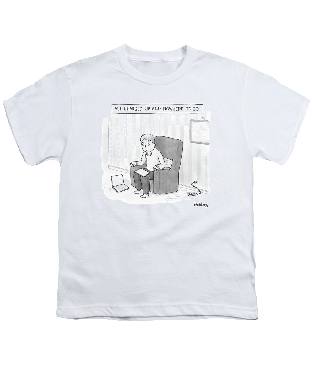 Captionless Youth T-Shirt featuring the drawing All Charged Up And Nowhere To Go by Avi Steinberg