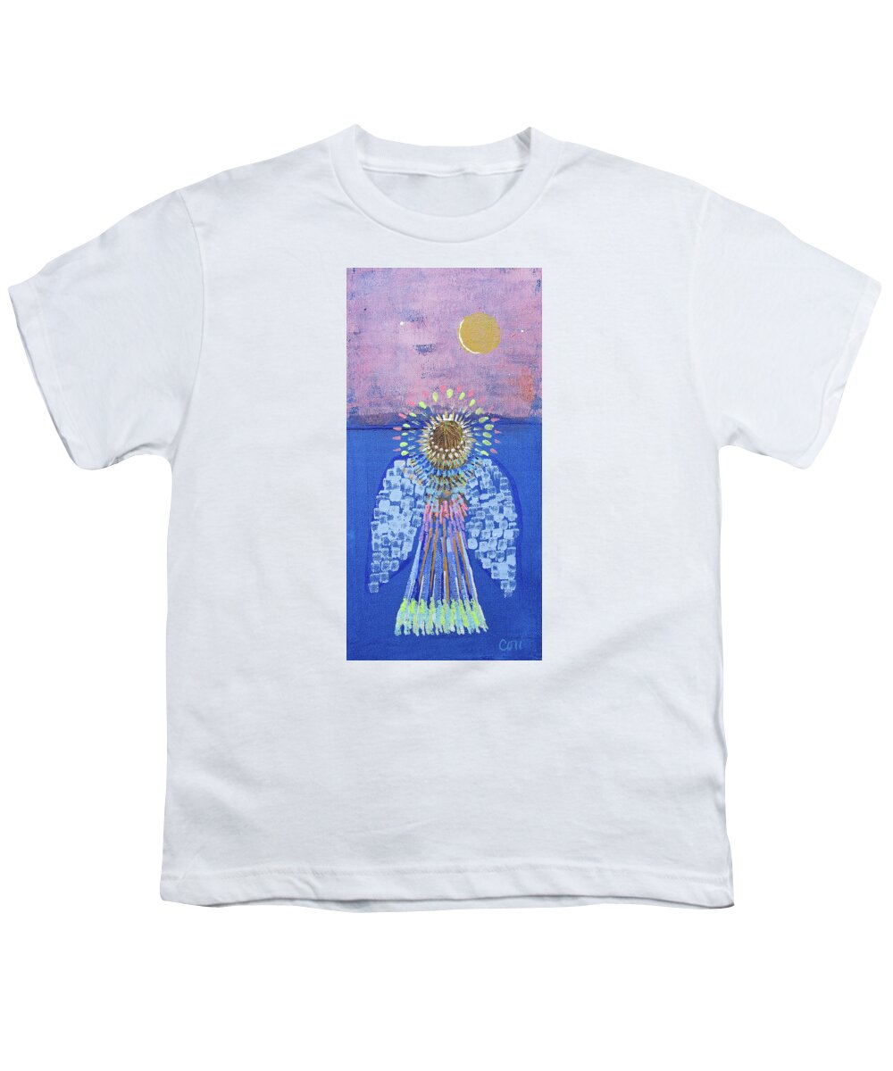 Angel Youth T-Shirt featuring the painting Angel Stopping on a Starry Morning by Corinne Carroll
