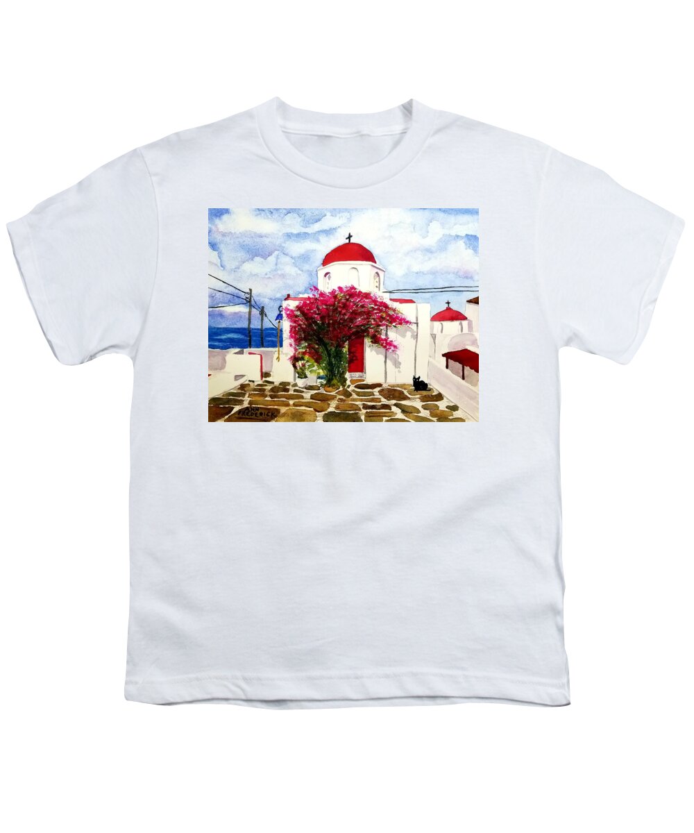 Santorini Youth T-Shirt featuring the painting Anns' Santorini by Ann Frederick