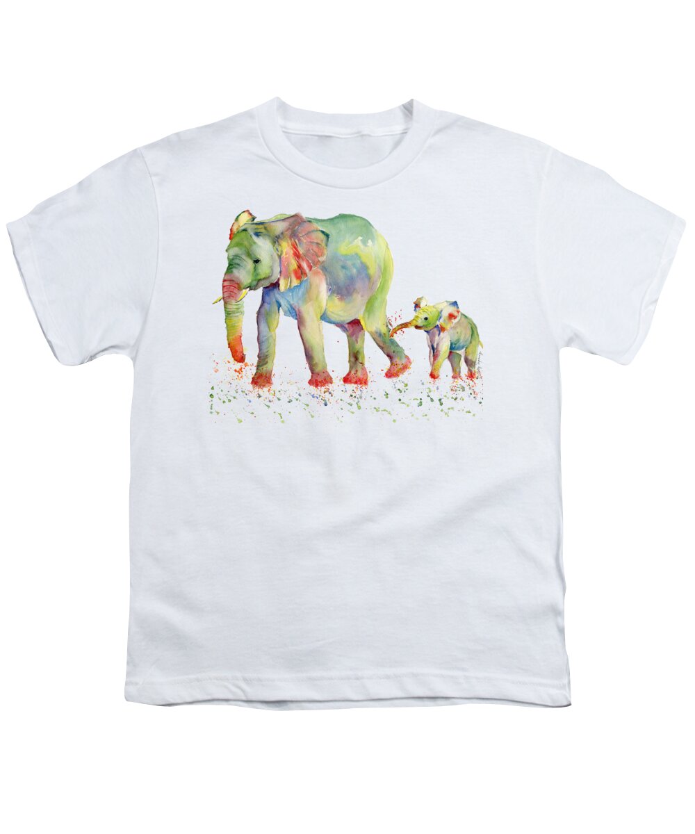 Elephant Youth T-Shirt featuring the painting Elephant Family Watercolor by Melly Terpening