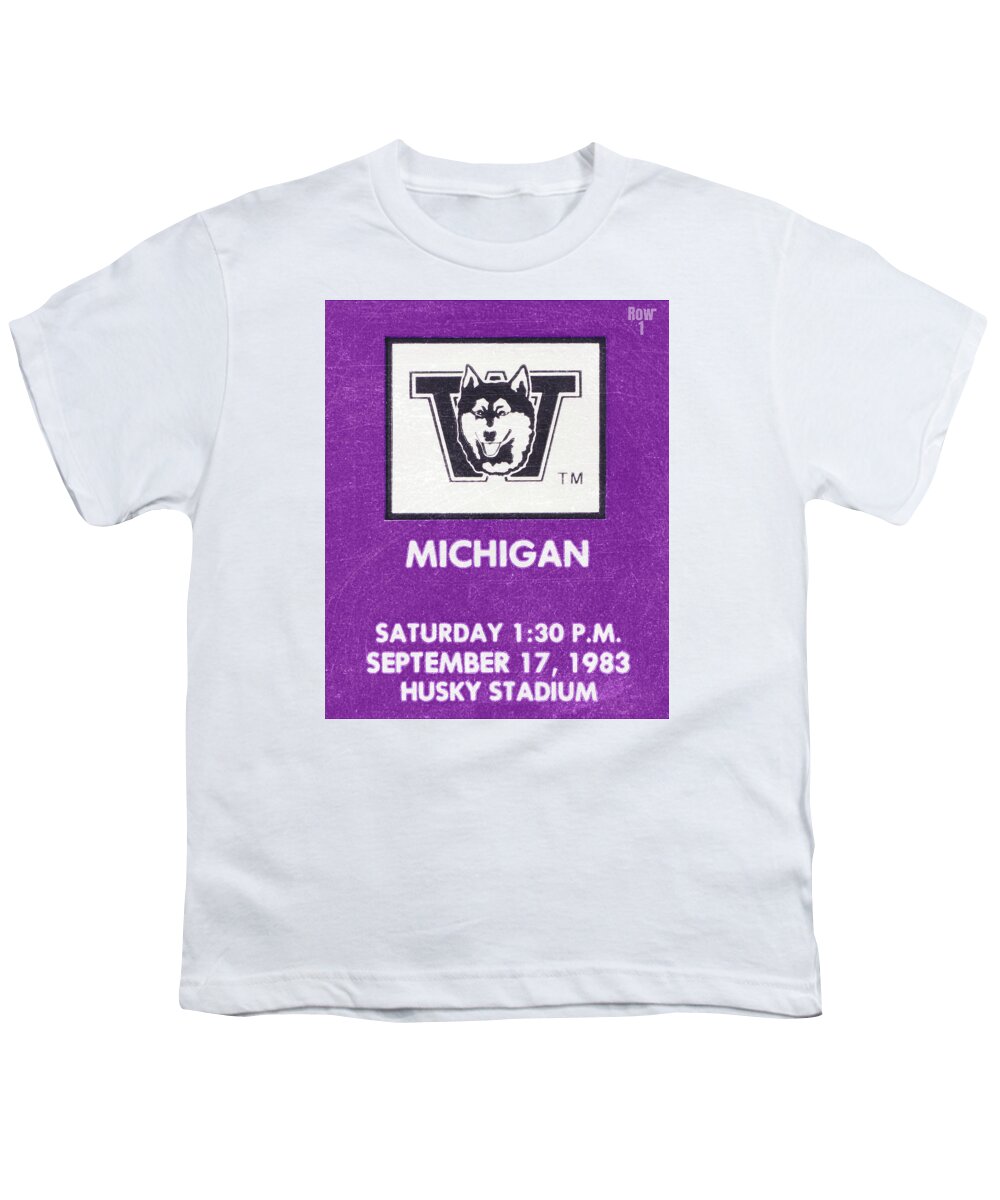 Washington Youth T-Shirt featuring the mixed media 1983 Michigan vs. Washington Football Ticket Art by Row One Brand