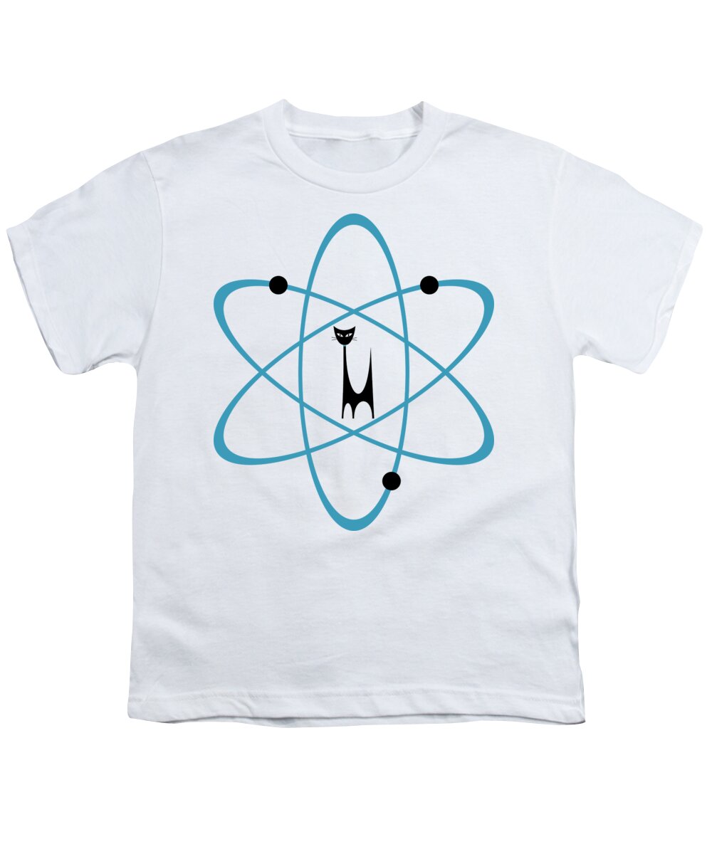 Atomic Cat Youth T-Shirt featuring the digital art Atom Cat in Teal Transparent Background by Donna Mibus