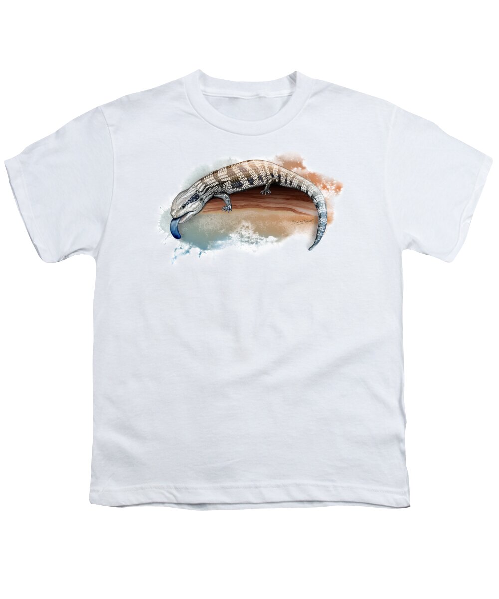 Art Youth T-Shirt featuring the painting Australian Blue Tongue Lizard by Simon Read