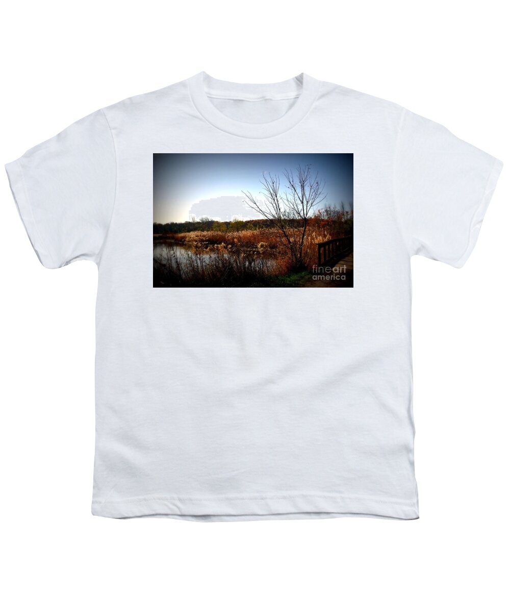 Nature Youth T-Shirt featuring the photograph Autumn Landscape Wetlands Bridge by Frank J Casella