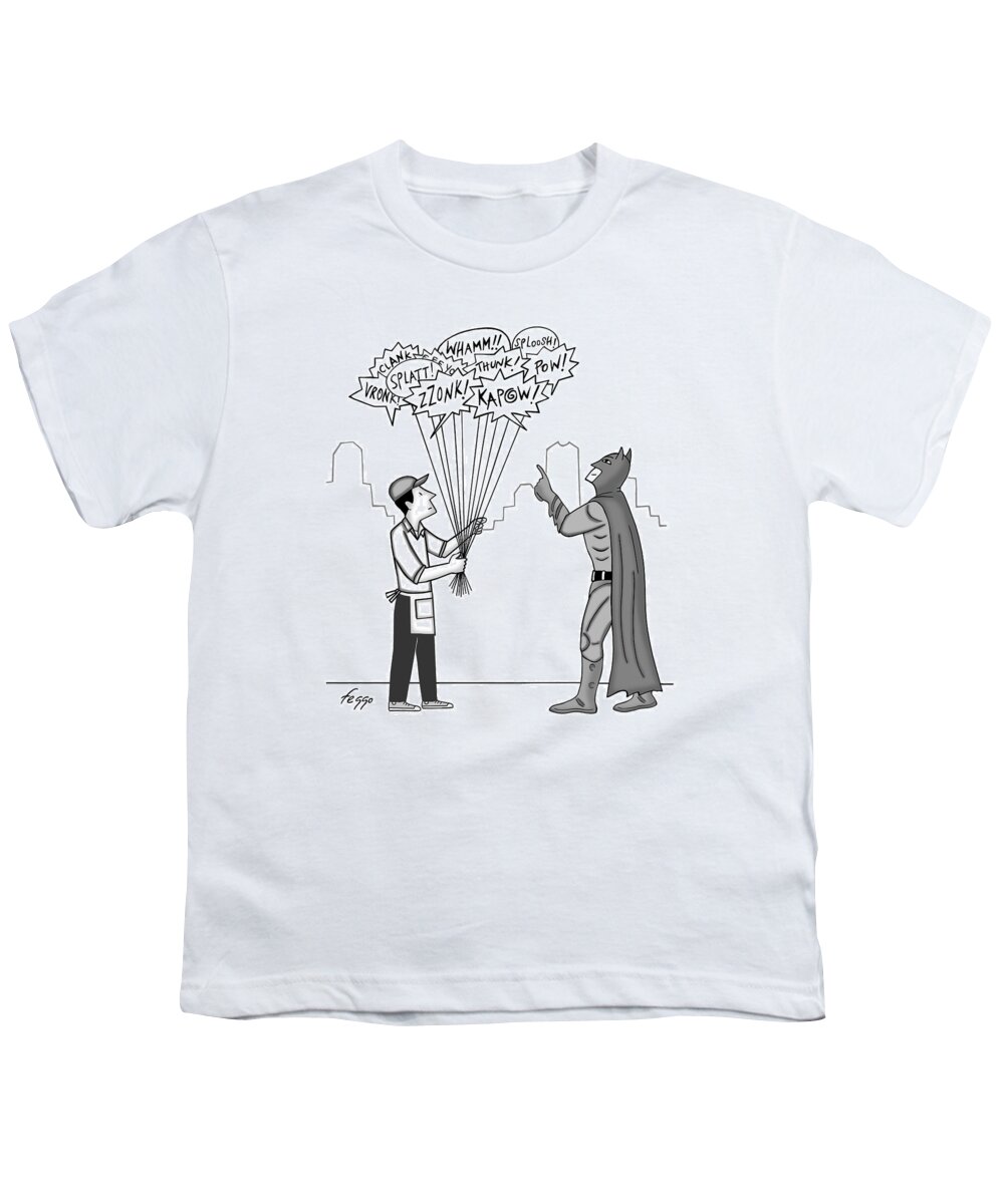 Feggo Youth T-Shirt featuring the drawing Batman Buying Balloons by Felipe Galindo