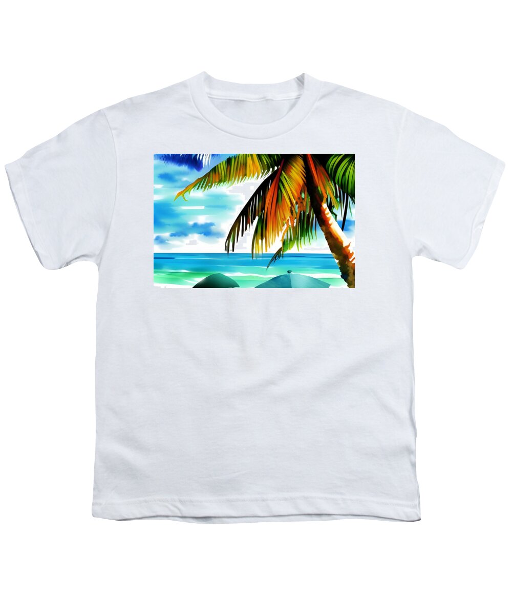 Beach Youth T-Shirt featuring the digital art Beach Palm by Katrina Gunn