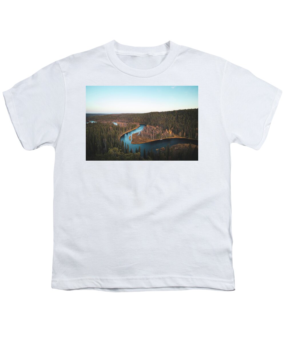 Kuusamo Youth T-Shirt featuring the photograph Bend in the Kitkajoki River in Oulanka National Park by Vaclav Sonnek