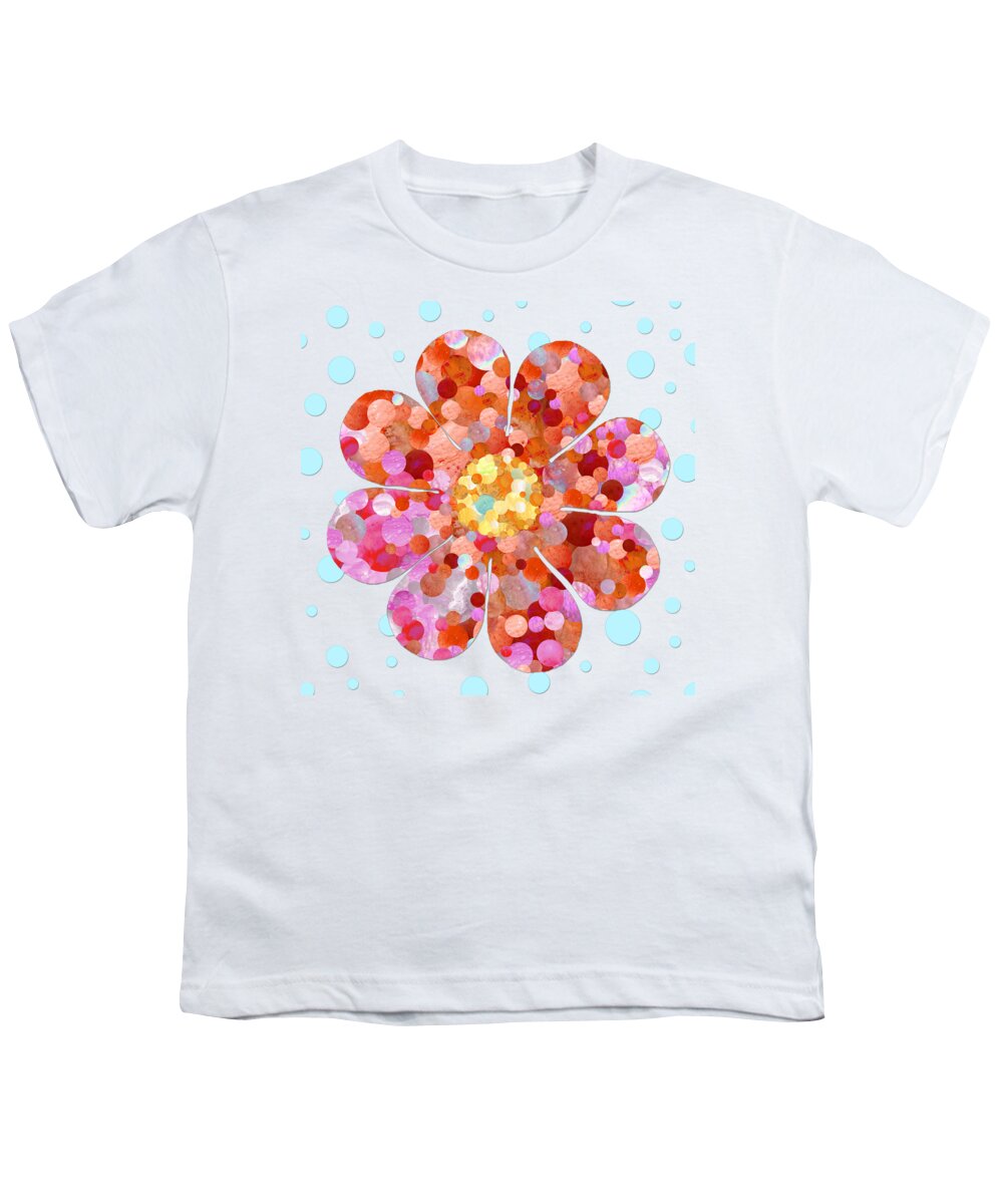 Flower Youth T-Shirt featuring the painting Big Pink Flower Art Modern Mosaic Floral by Sharon Cummings