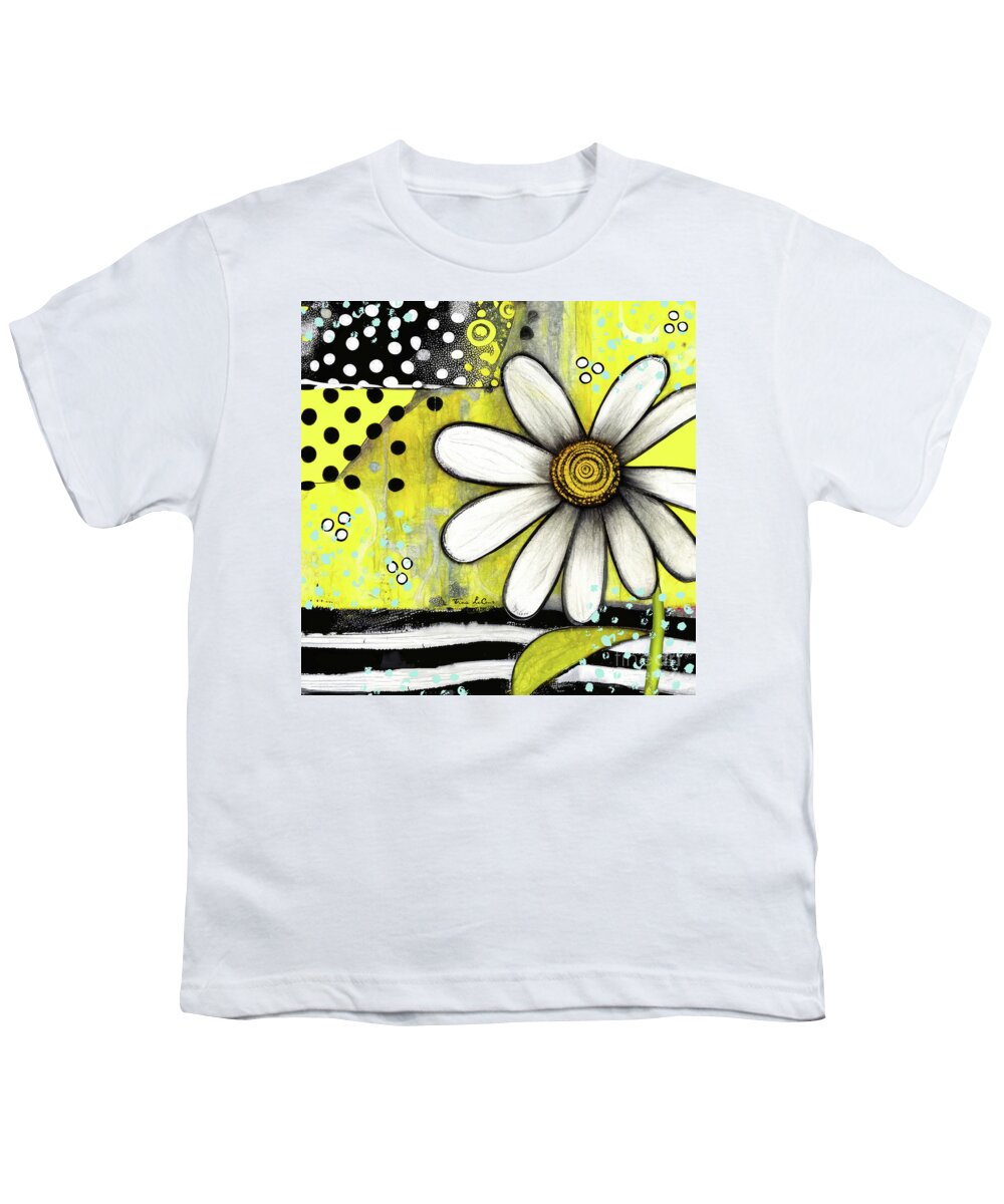 Daisy Flower Youth T-Shirt featuring the digital art Big White Daisy by Tina LeCour