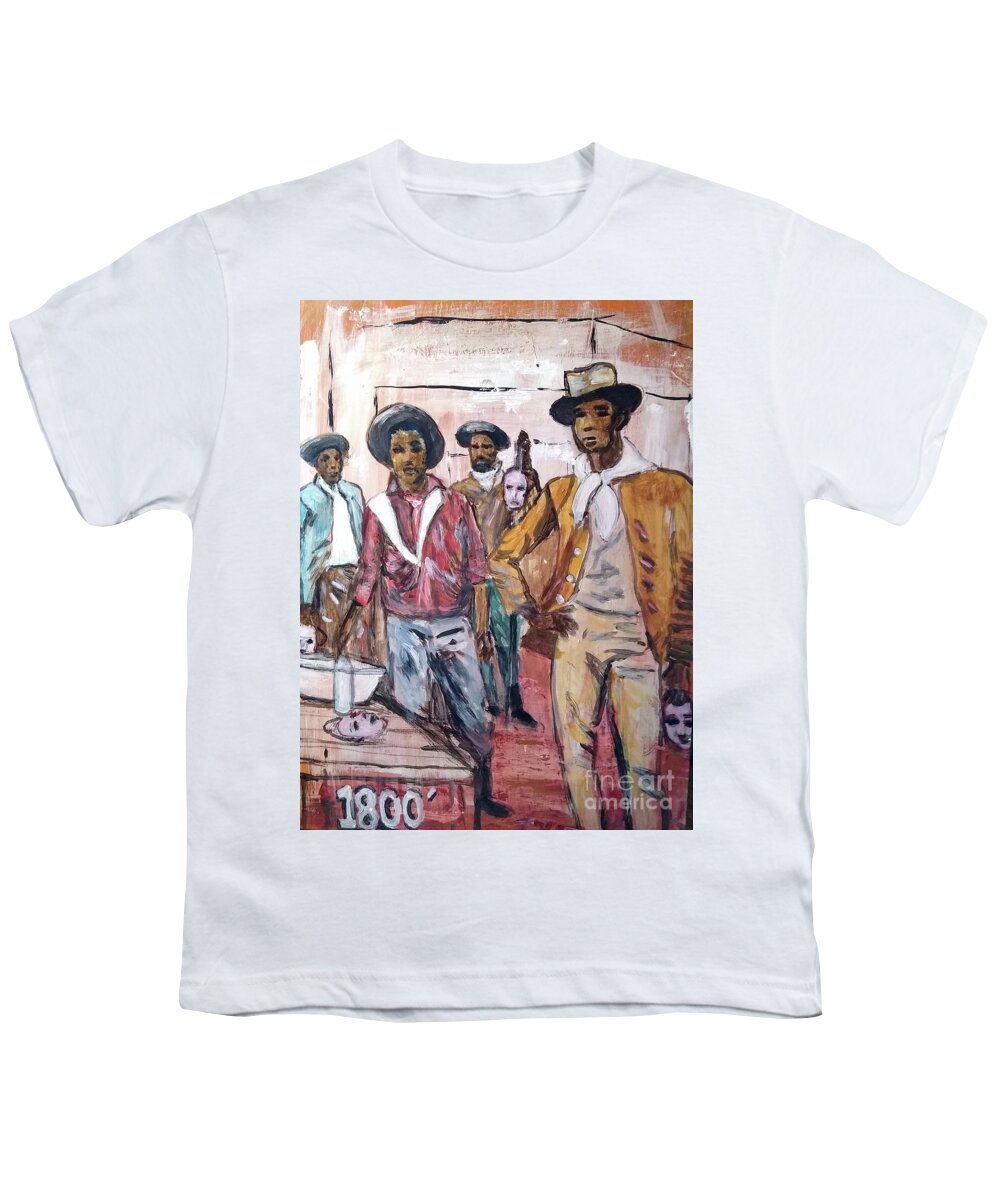 Black Cowboys Youth T-Shirt featuring the painting Black Cowboys the originals by Tyrone Hart