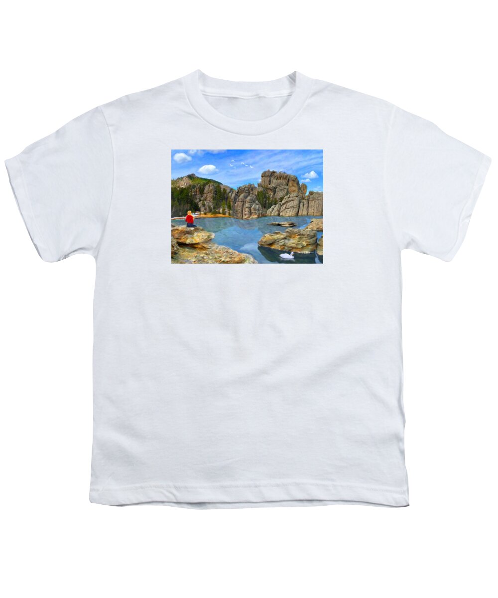  Landscape Youth T-Shirt featuring the painting Black Hills, South Dakota by Trask Ferrero