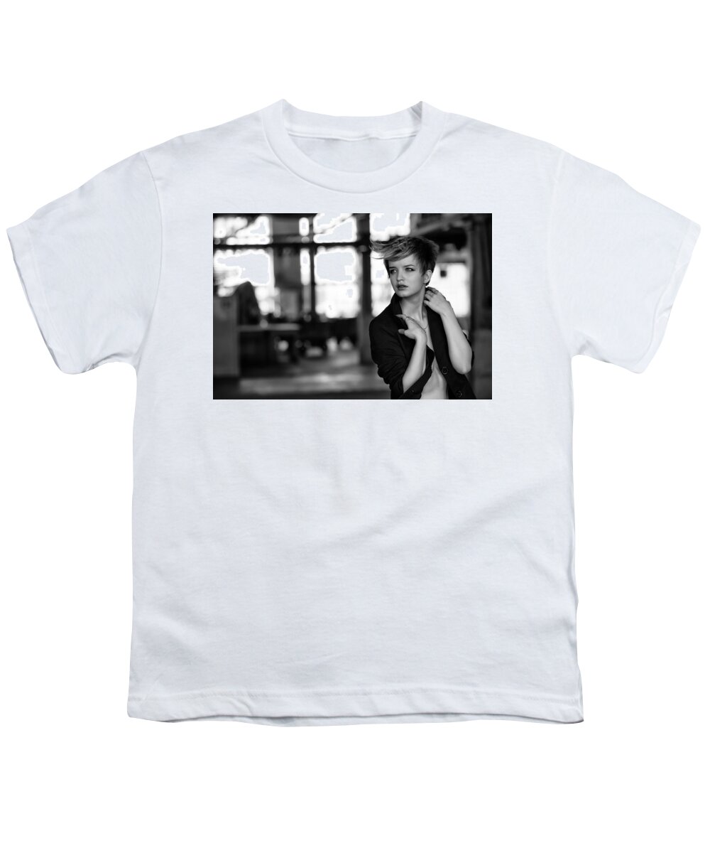 Russian Artist New Wave Youth T-Shirt featuring the photograph Briella at Factory. Black and White by Vitaly Vakhrushev