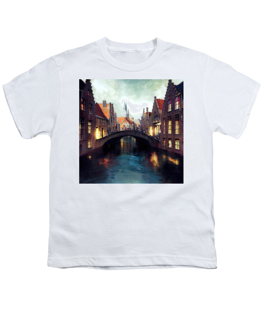 Belgium Youth T-Shirt featuring the painting Bruges, Belgium - 16 by AM FineArtPrints