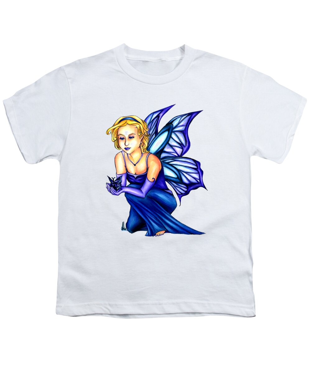 Blond Fairy Youth T-Shirt featuring the drawing Butterfly with Blond Fairy Drawing by Kristin Aquariann