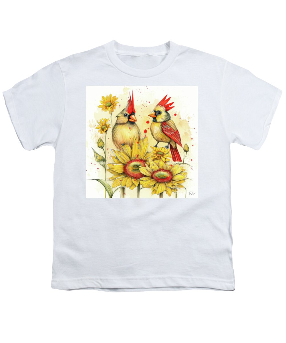 Northern Cardinal Youth T-Shirt featuring the painting Cardinal Girl Friends by Tina LeCour