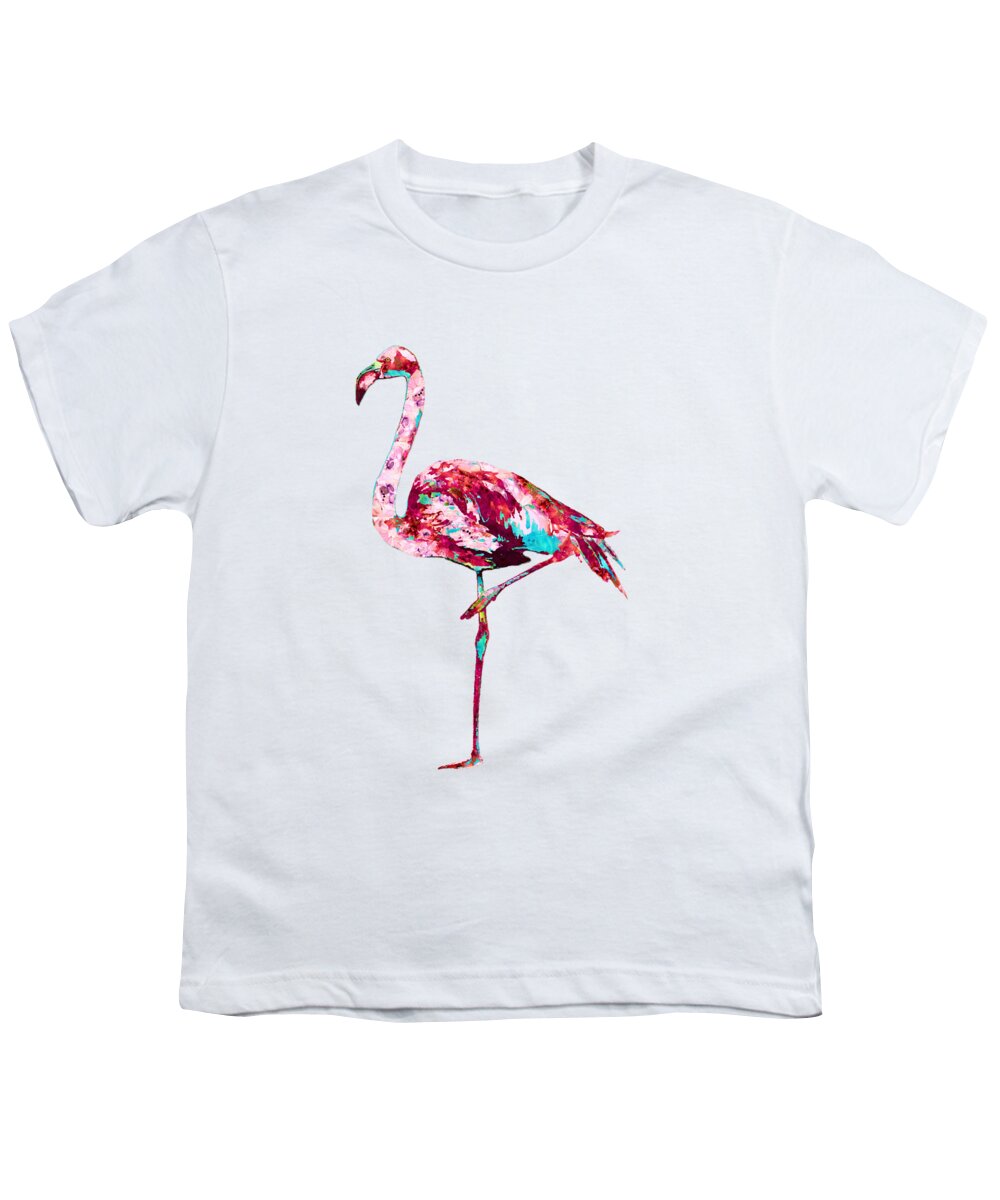Flamingo Youth T-Shirt featuring the painting Colorful Flamingo Beach Art - Standing Tall - Sharon Cummings by Sharon Cummings