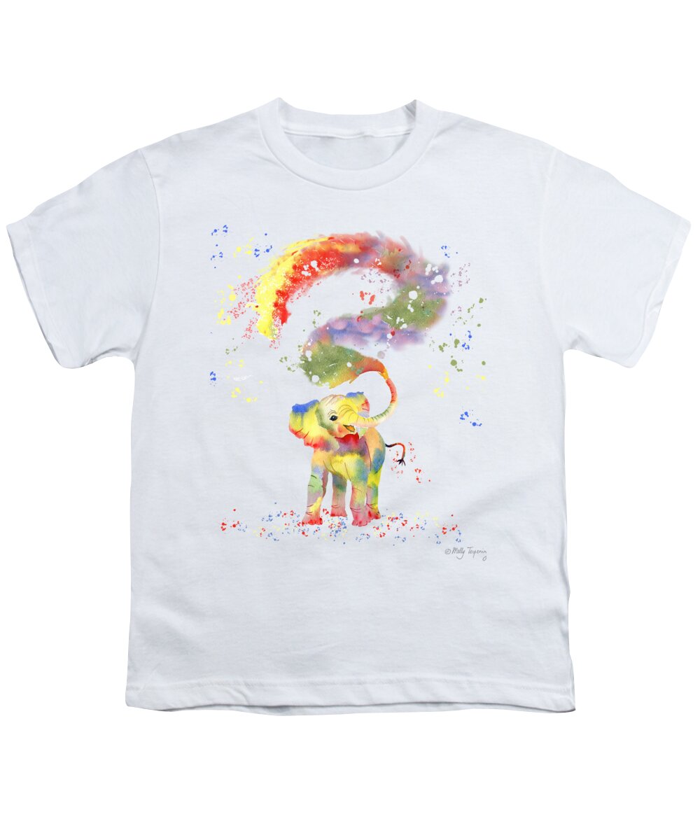 Colorful Happy Elephant Youth T-Shirt featuring the painting Colorful Happy Elephant by Melly Terpening