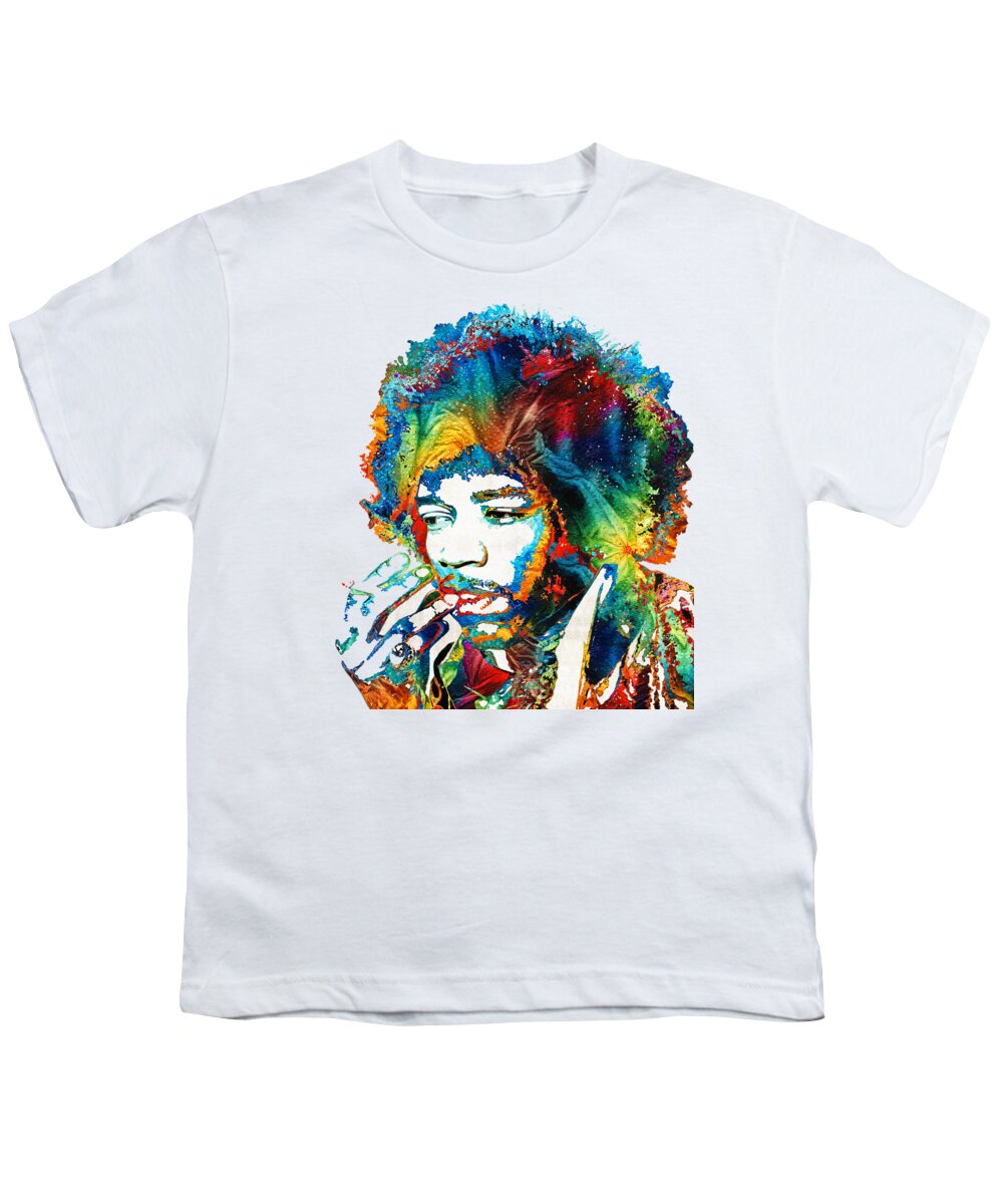 Jimi Hendrix Youth T-Shirt featuring the painting Colorful Haze - Jimi Hendrix Tribute by Sharon Cummings