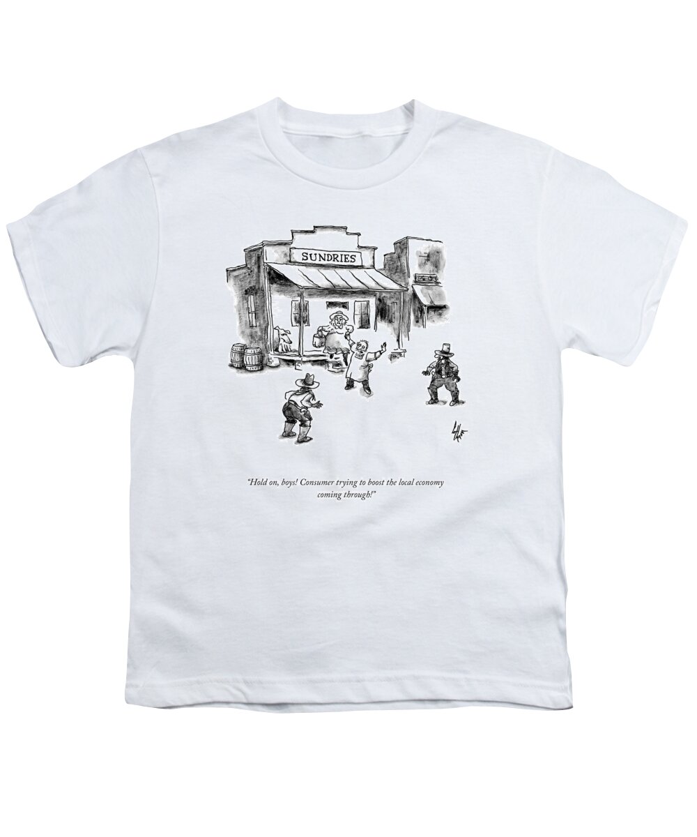 hold On Youth T-Shirt featuring the drawing Consumer Coming Through by Frank Cotham