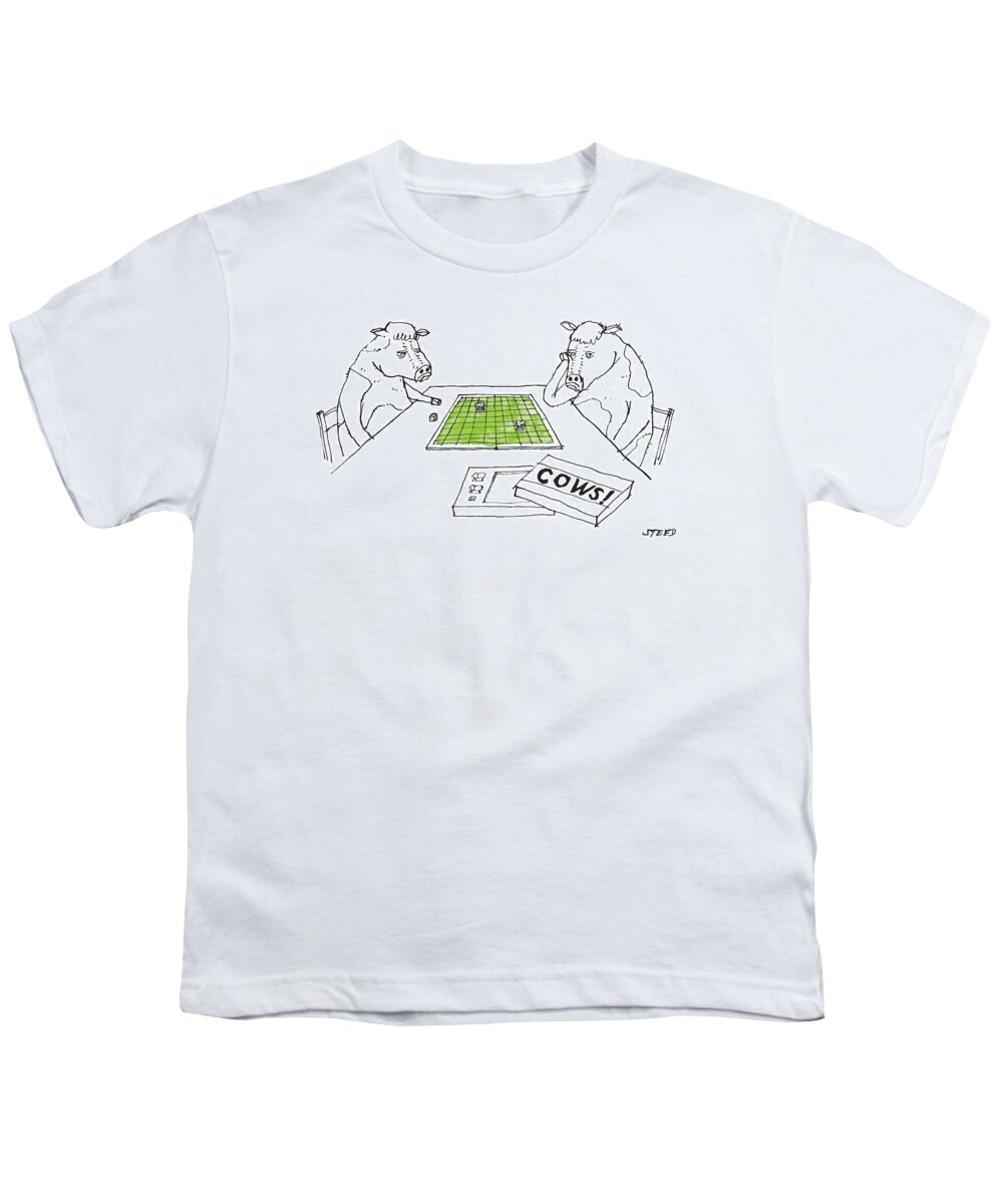Captionless Youth T-Shirt featuring the drawing Cows by Edward Steed