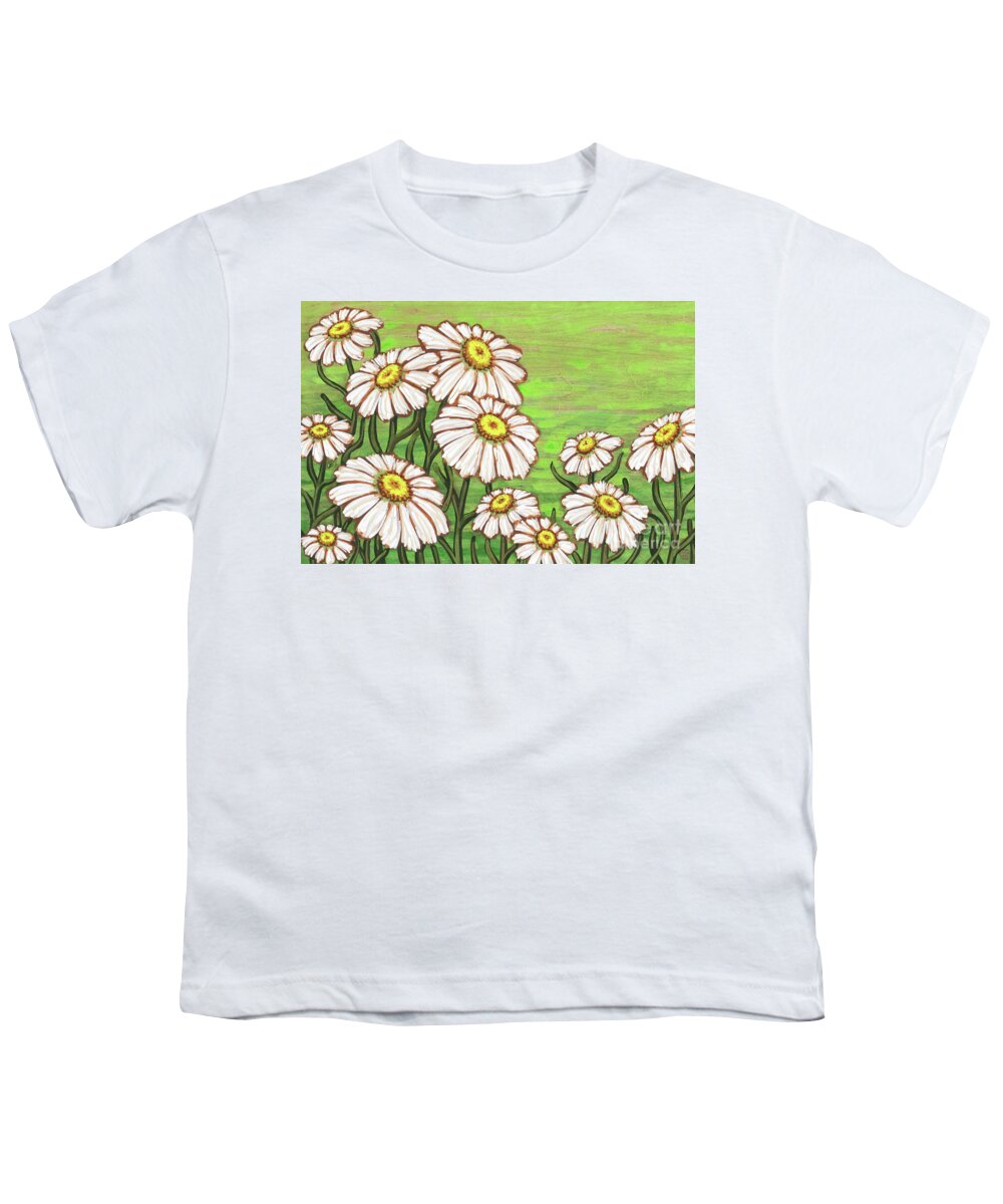 Daisy Youth T-Shirt featuring the painting Dancing Daisy Daydreams in Lime Sherbet Skies by Amy E Fraser