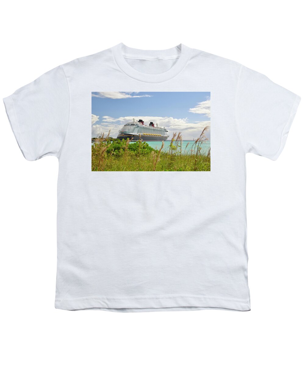 The Bahamas Youth T-Shirt featuring the photograph Disney Cruise Ship Fantasy Docked at Castaway Cay by Luke Moore