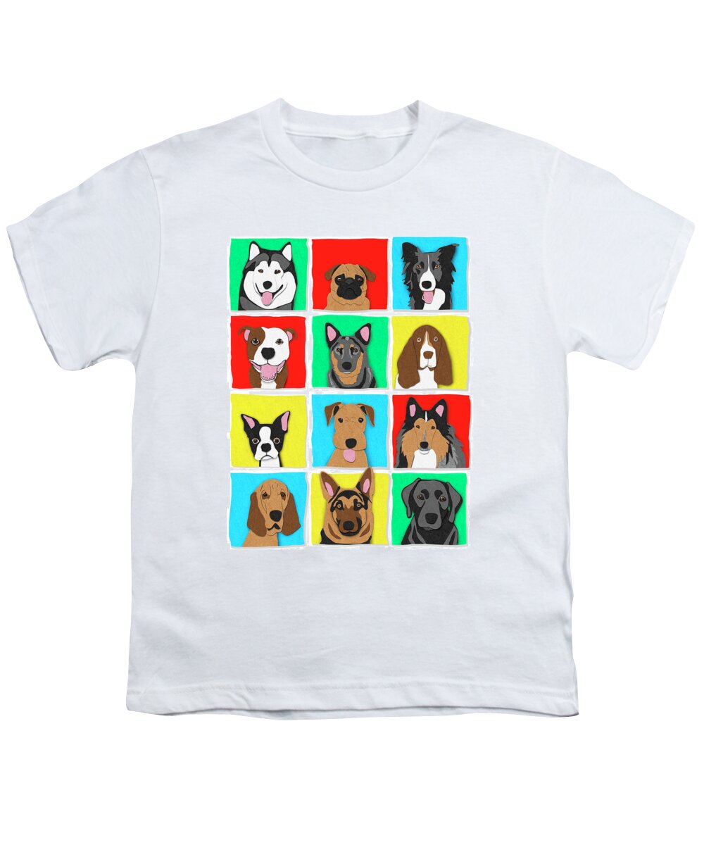 Dog Youth T-Shirt featuring the digital art Dogs in Felt by Michelle Caldwell