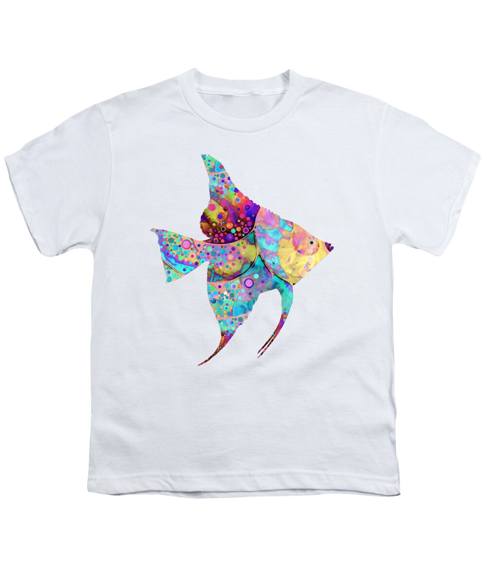 Fish Youth T-Shirt featuring the painting Enchanted Angel Fish Tropical Beach Art by Sharon Cummings