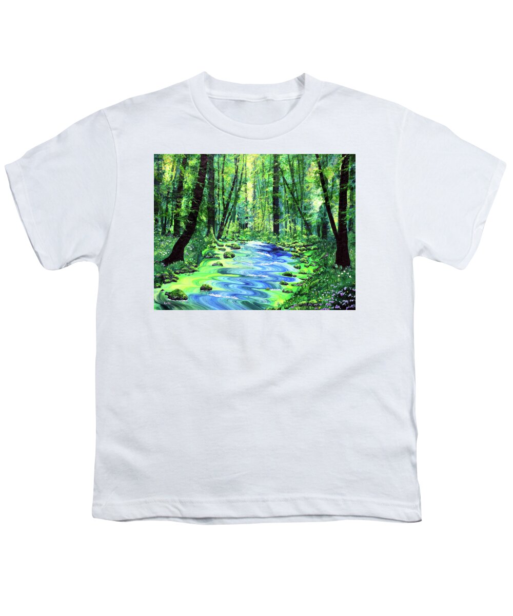Pacific Northwest Youth T-Shirt featuring the painting Enchanting Woodland by Laura Iverson