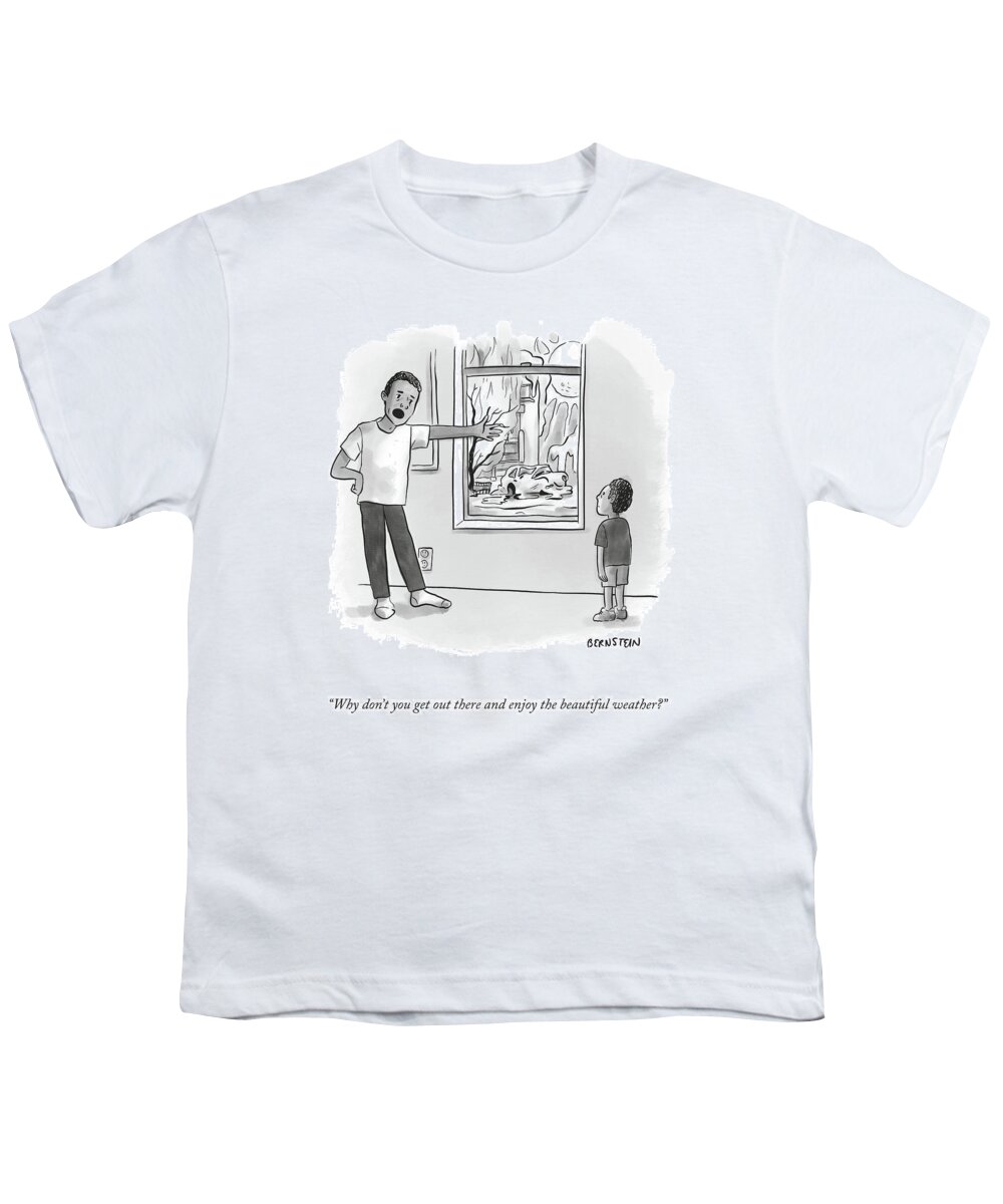 Why Don't You Get Out There And Enjoy The Beautiful Weather? Youth T-Shirt featuring the drawing Enjoy The Beautiful Weather by Emily Bernstein